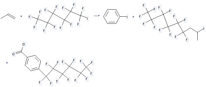 Nonane,1,1,1,2,2,3,3,4,4,5,5,6,6-tridecafluoro-8-iodo-, 4-tridecafluorohexyl-benzoic acid and iodobenzene can be prepared by propene and 6H-tridecafluoro-6-iodo-hexane
